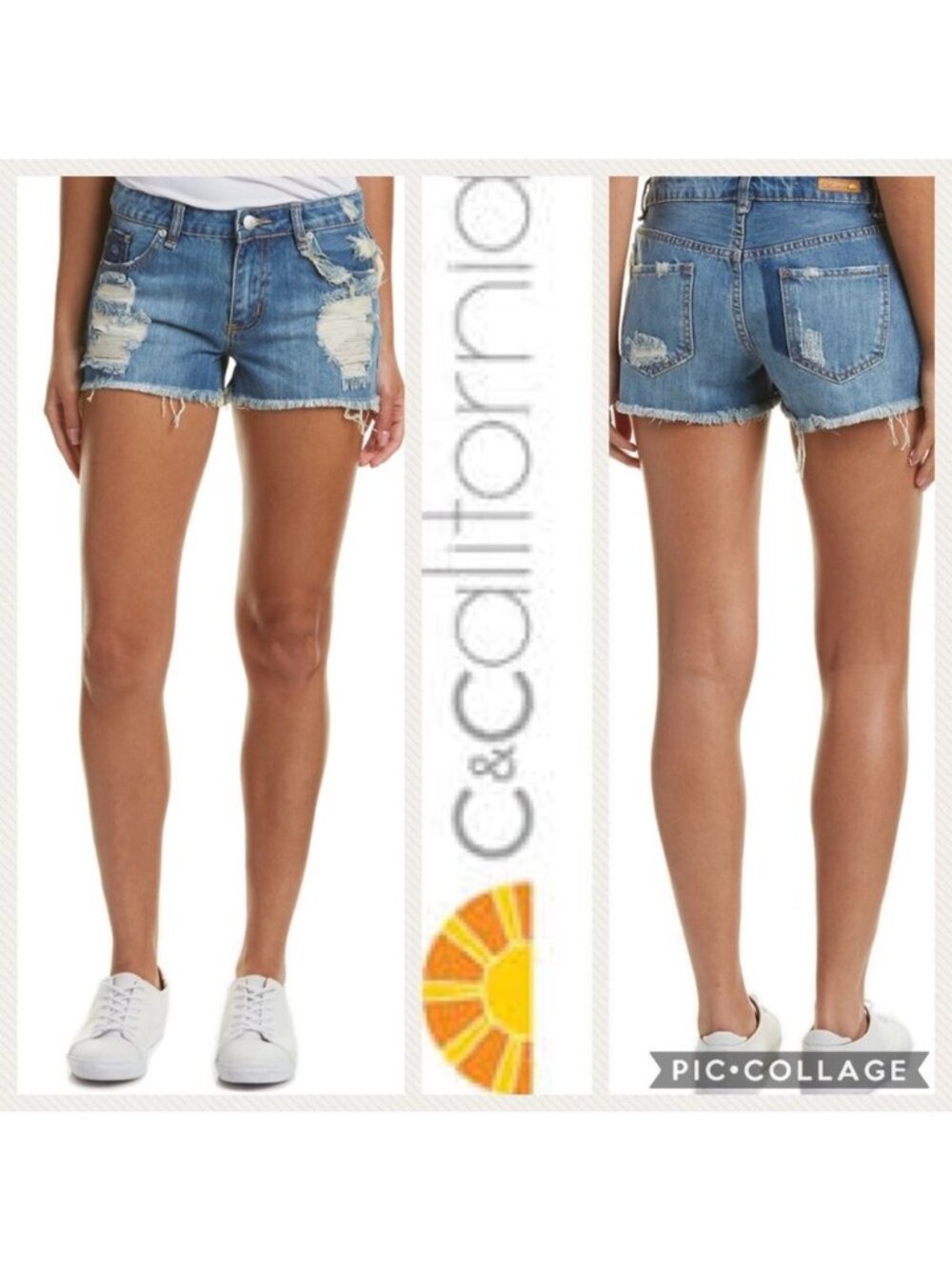 C&C California Cutt Off Shorts Size 24 Distressed Hem 100% Cotton Blue Medium Wa